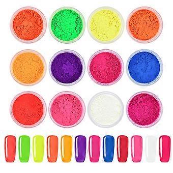 Polvo de pigmento de color fluorescente para decoración de uñas, polvo de uñas iridiscente de colores con efecto brillante y degradado, pigmento neón súper brillante para gel.