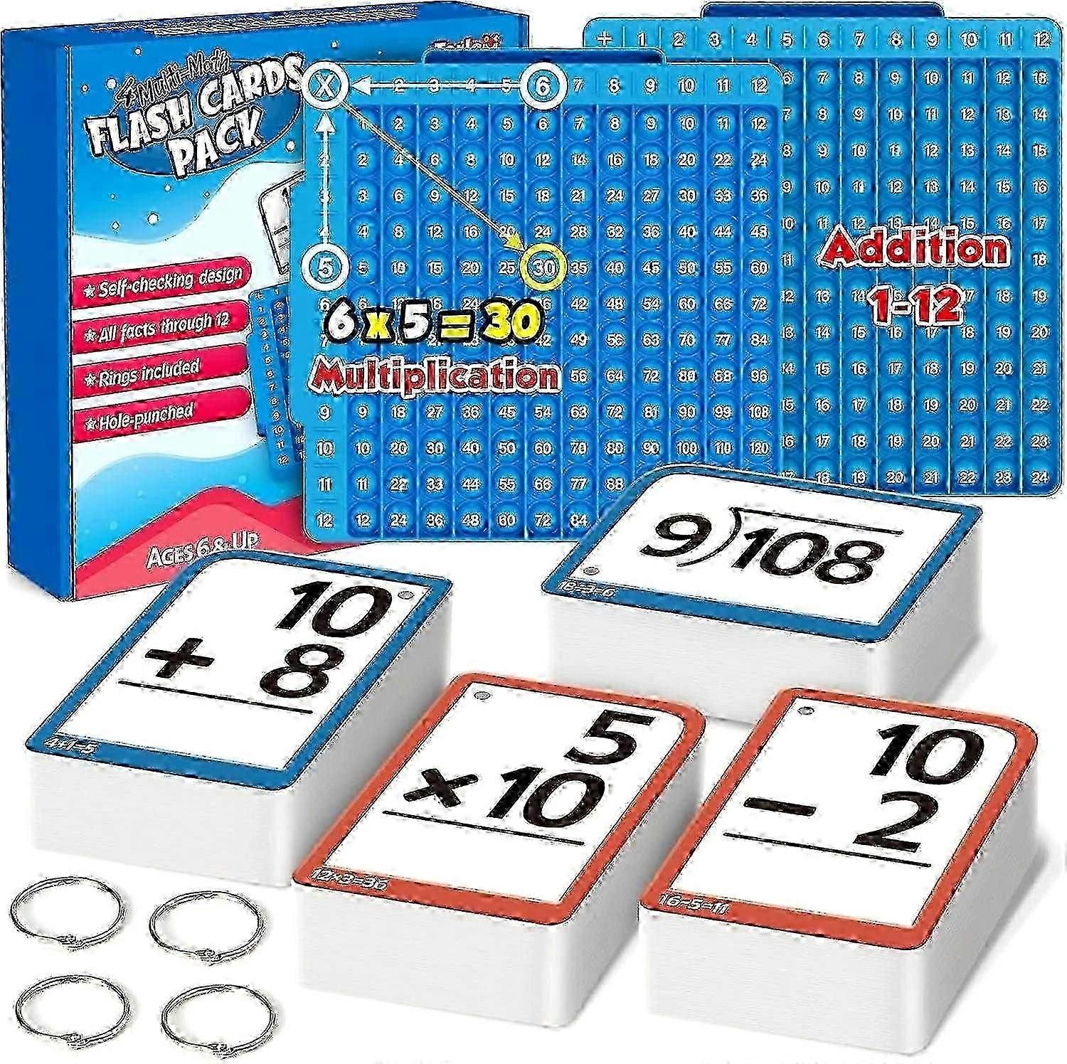 Math Flash Cards & Board, Multiplication Times Table Chart, Division Manipulatives