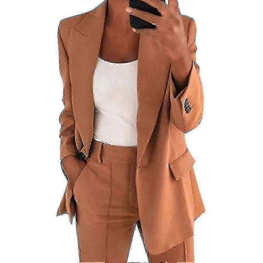 Ensemble de 2 pièces : Blazer décontracté pour femme, manches longues, ouverture sur le devant, veste de travail avec poches (QHHJV)