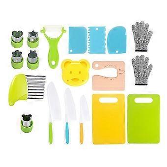 19Pcs/Set Kids Kitchen Tools Toys with Plastic Cutter Chopping Board Cookies Mold Whisk Peeler Glove Toddlers Educational Real Cooking Playset Kitchen