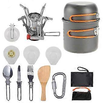 Camping Cookware Set, Orange13 Pieces Camping Cookware Set, Camping Aluminum Frying Pan for 1-2 Person with Portable Camping Stove, for Camping, Hikin