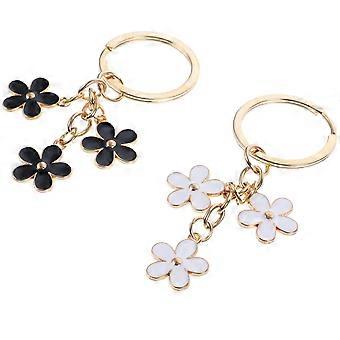 Nøglering i assorterede farver med blomstermotiver til dekoration, 2 stk. metalpungvedhæng