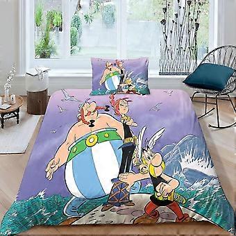Asterix Teen Bettbezug für Erwachsene mit Kissenbezug 2-teiliges niedliches Anime-Mikrofaser-Bettwäsche-Set mit Reißverschluss, 3D Erwachsene Kinder Mädchen Single