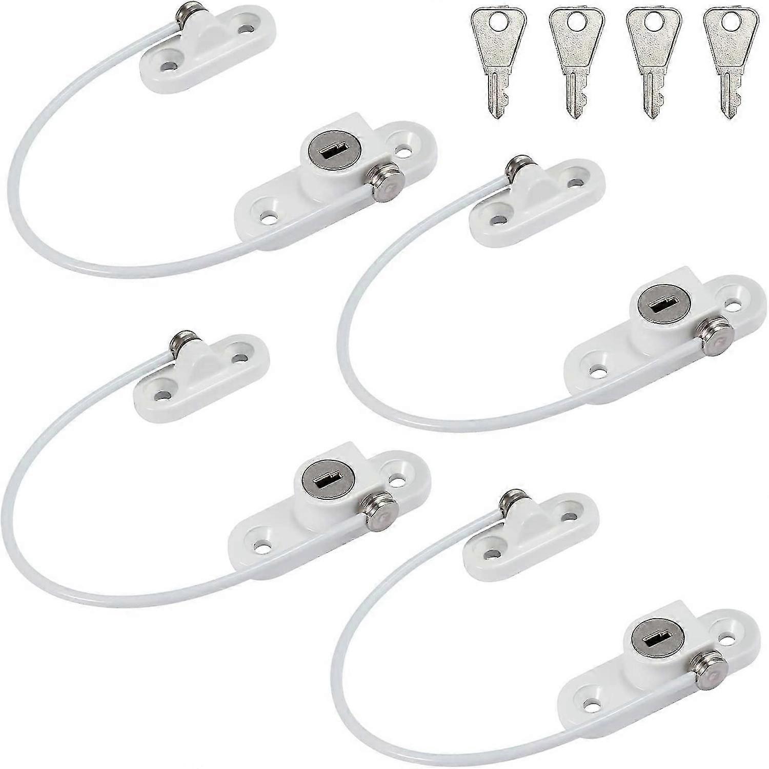 Cable Restrictor Lock for Window Ventilation Lock Latch Restrictor (White) 4Pcs