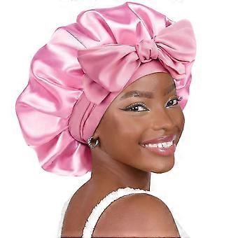 SQCLV Double Layer Satin Silk Sleeping Bonnet with Tie Band for Women Natural Curly Hair