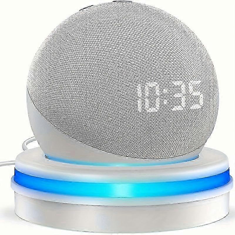 Dijital Saatli, LED Işıklı ve Kablo Yönetimli Akıllı Hoparlör Sehpası, Echo Dot 4. ve 5. Nesil ile Uyumlu, Siyah ve Beyaz, Masaüstü Komodin İçin