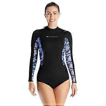 2 mm wetsuit voor dames, volledig lichaam, lange mouwen, korte broek, ritssluiting aan de voorkant, geschikt voor snorkelen, surfen en duiken. Thermische bescherming.
