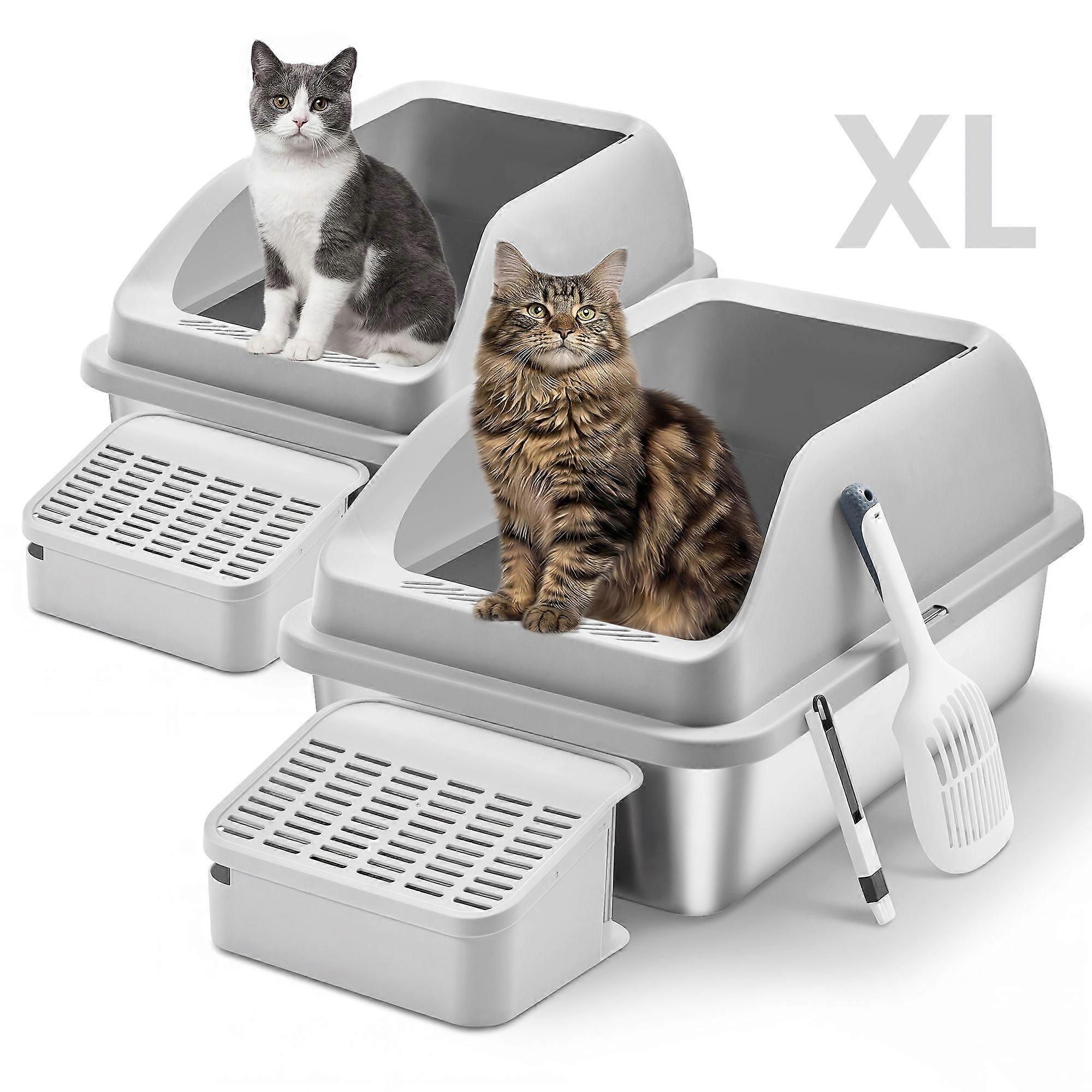 2 Pack Stainless Steel Cat Litter Boxes with Open Top 24