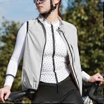 Reflective Cycling Vest with Chest Pocket Windproof Gilet for Running Hiking Biking Gray EU Size 2XL