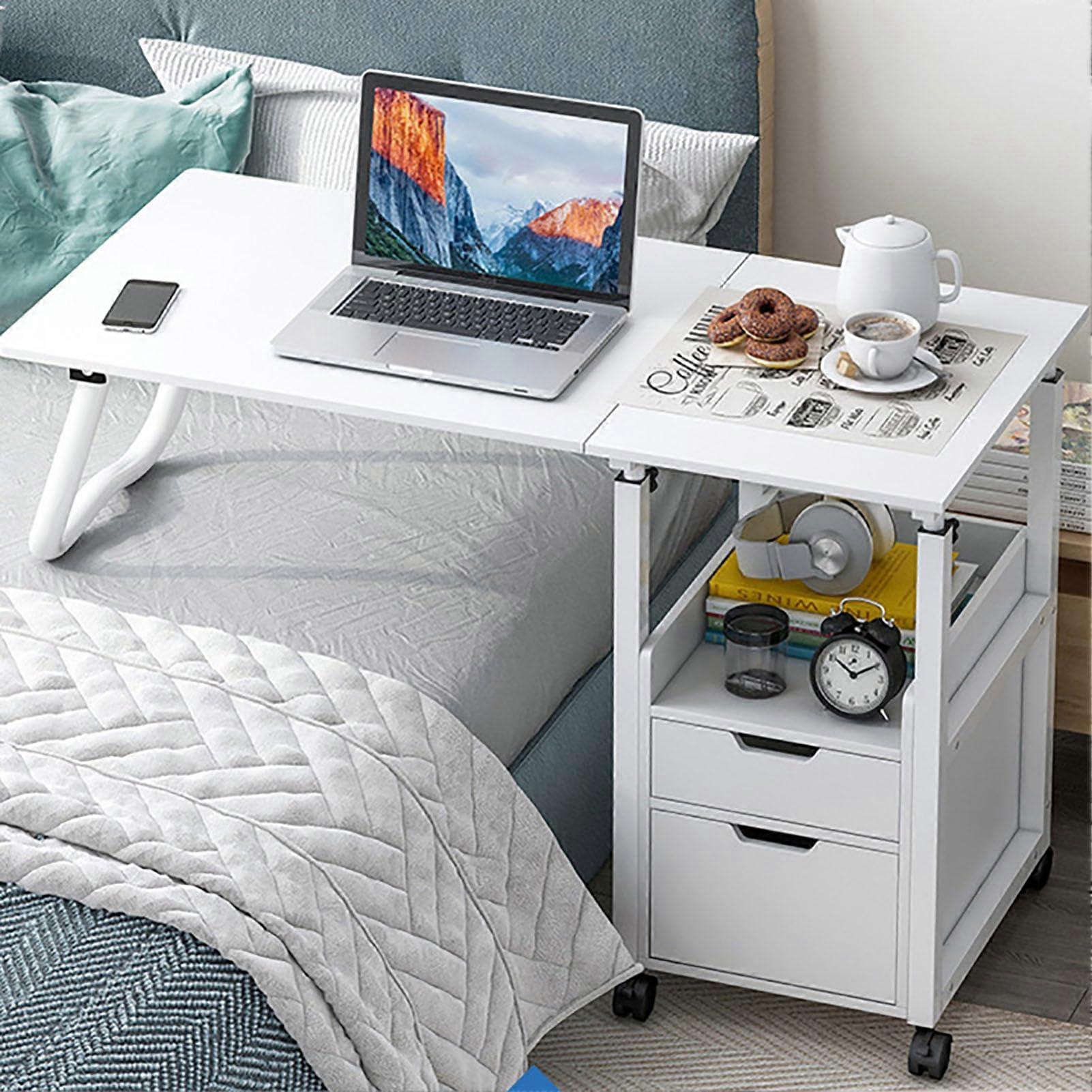 Overbed Table with Wheels, Adjustable Bedside Table, Foldable with Drawer, 100x40cm 2734 in, C