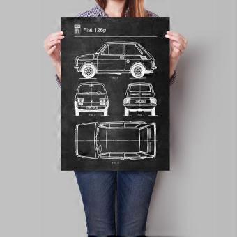 Fiat 126p Car Retro Patent Blue Chalkbaord Family Jigsaw Puzzle