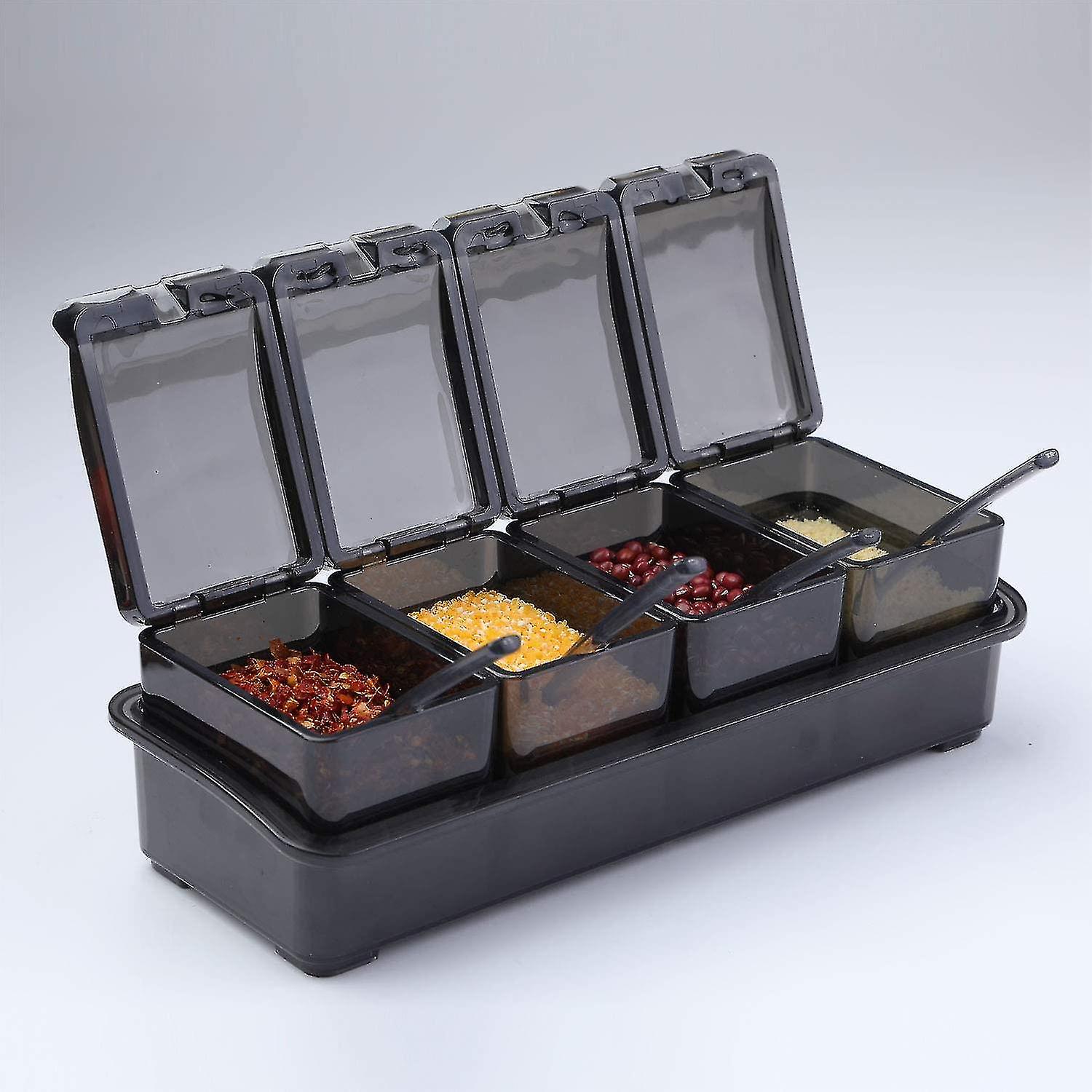 Seasoning Box Set, 4 Pieces Salt Spice Jar Bottles, Spice Jars Kitchen Condiment Container Storage Jars With 4 Spoons,black