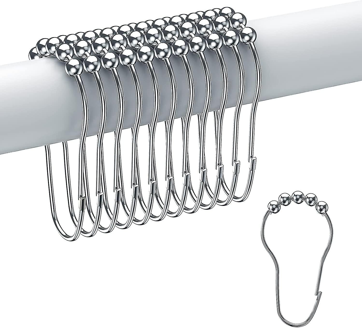 Shower Curtain Hooks Rings, Set Of 12, Stainless Steel Roller Rust For