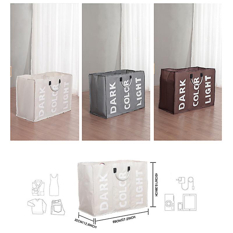 3 Sections Large Laundry Hamper Bag Collapsible Foldable Fabric Washing Clothes Sorter Storage Bag