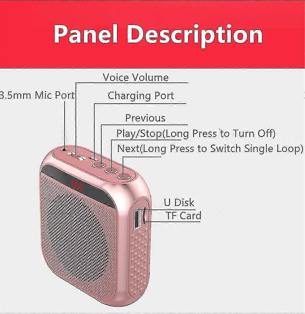 Rechargeable Portable Voice Amplifier With Wired Microphone Headset - Black