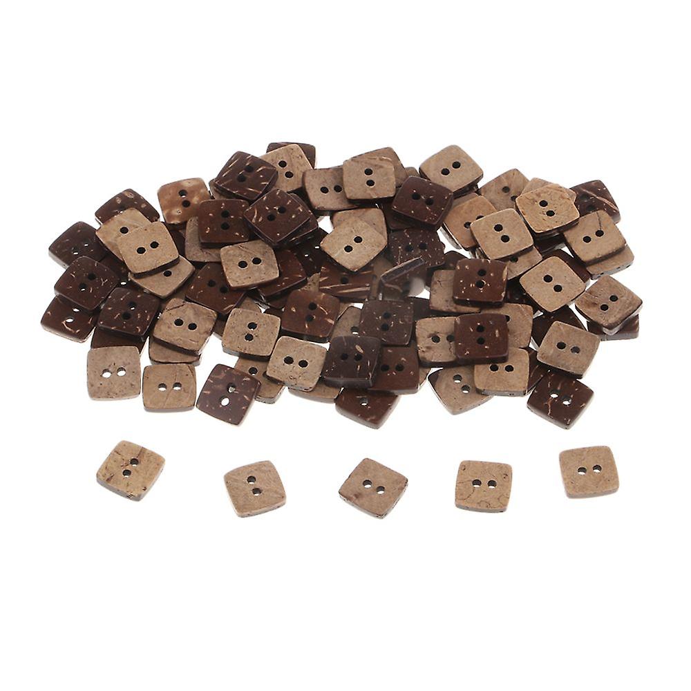 100pcs Square Shape Wooden Coconut Shell Buttons 2 Holes For Sewing Craft