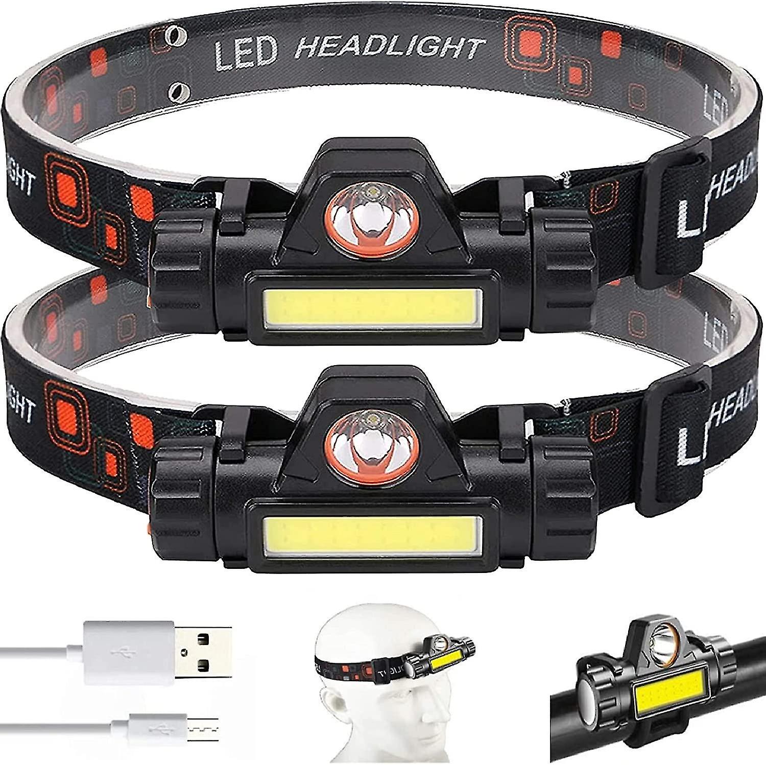 Pack Usb Rechargeable Headlamp With Ipx4 Waterproof For Running, Camping, Fishing