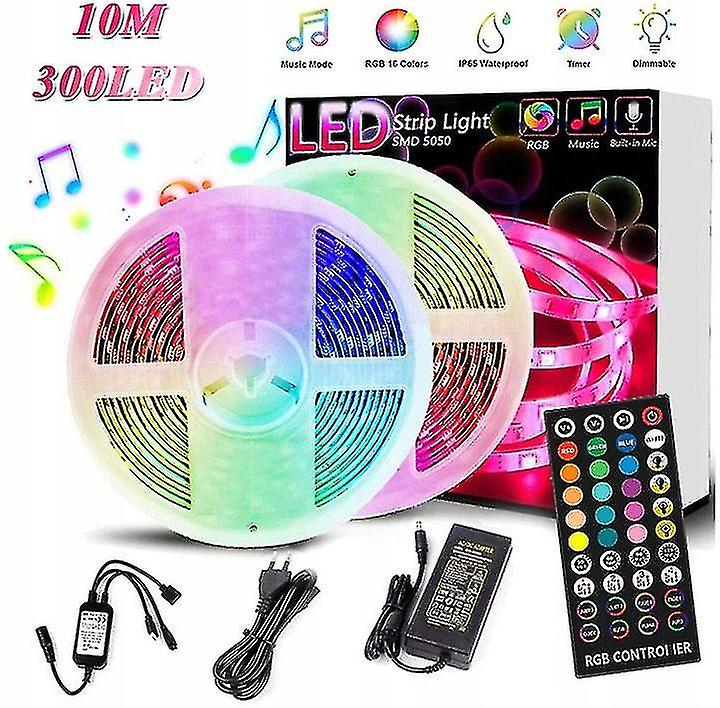 10M Colorful Rgb Waterproof Light Bar With 300 Lights + 40 Keys Controller + 5a Adapter
