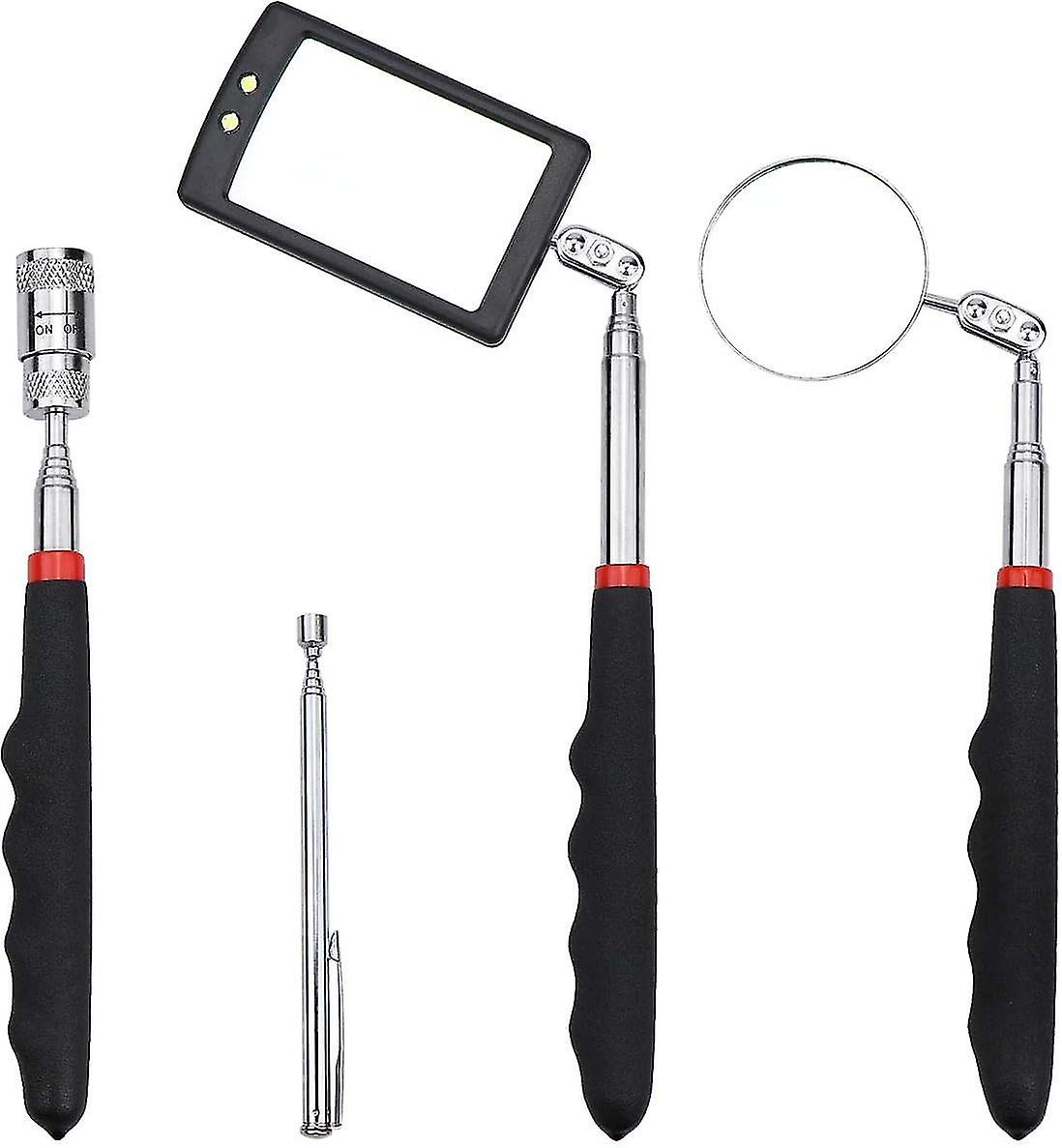 Telescopic Inspection Mirror,4pcs Rectangular/round Magnetic Pick-up Tool With Led Light