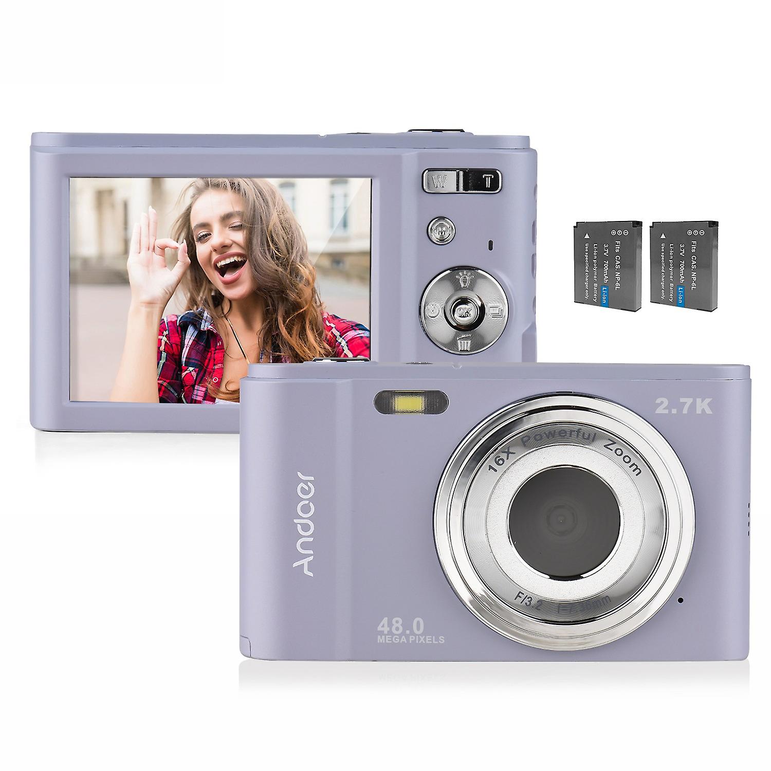 Andoer Portable Digital Camera 48MP 2.7K 2.88-inch IPS Screen 16X Zoom Auto Focus Self-Timer 128GB E
