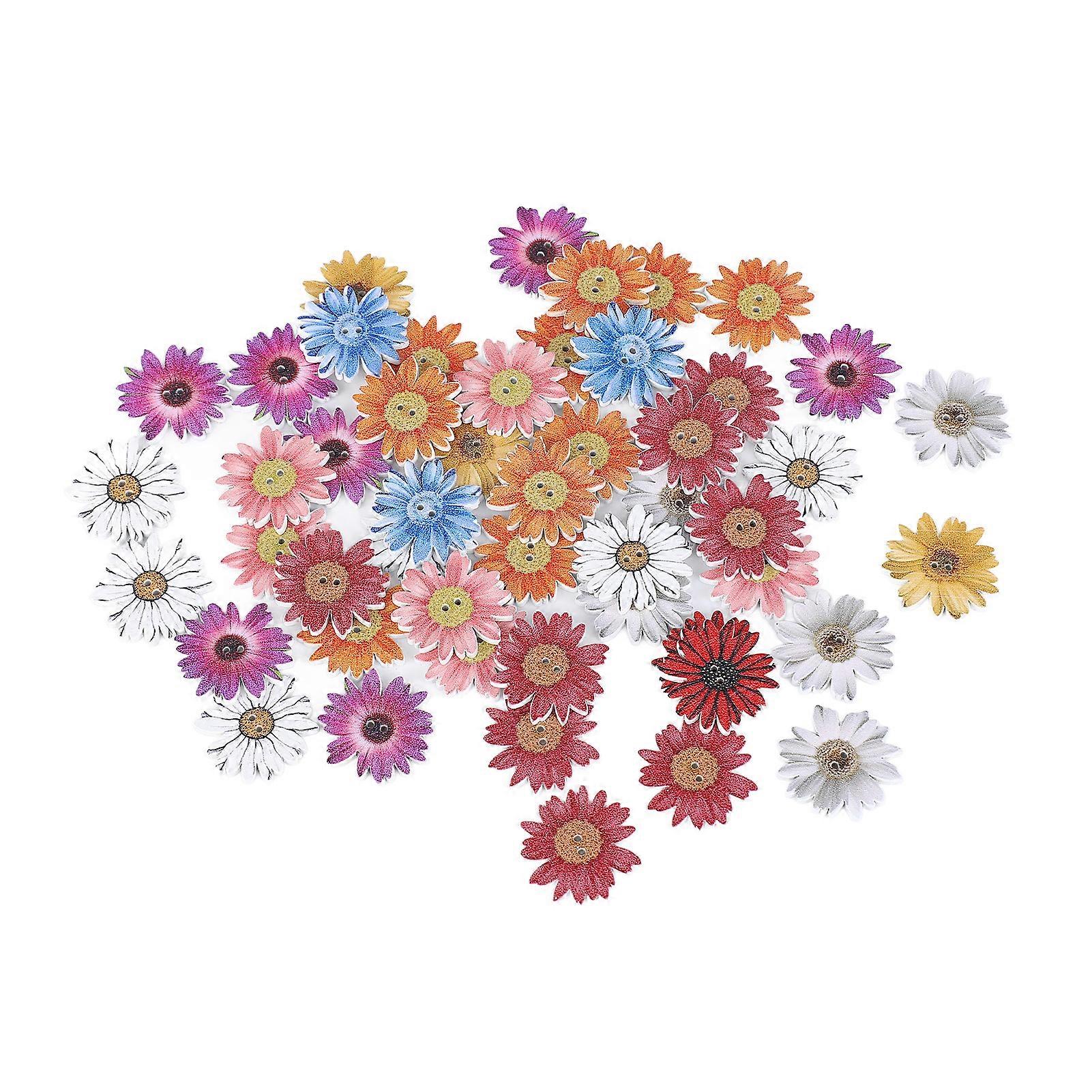 50pcs 2 Holes Chrysanthemum Wooden Buttons Flatback Craft Buttons for Photo Frames Bags Phone Cases