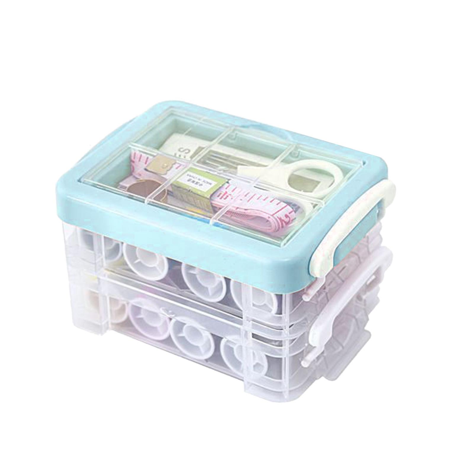 30Pcs Medium Sewing Box Set with Case Blue Dual Handle Tools