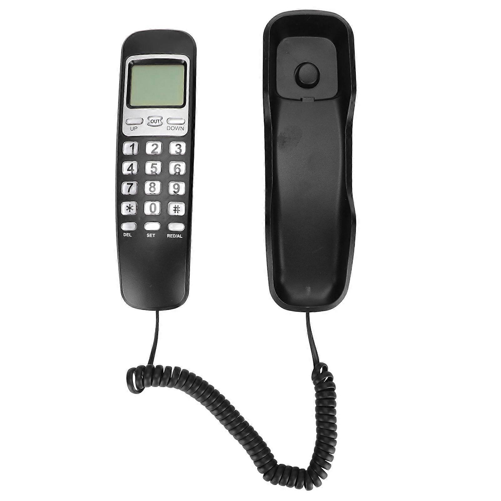 Corded Phone Redialing LCD Display Small Wired Landline Telephone for Home Office Noir
