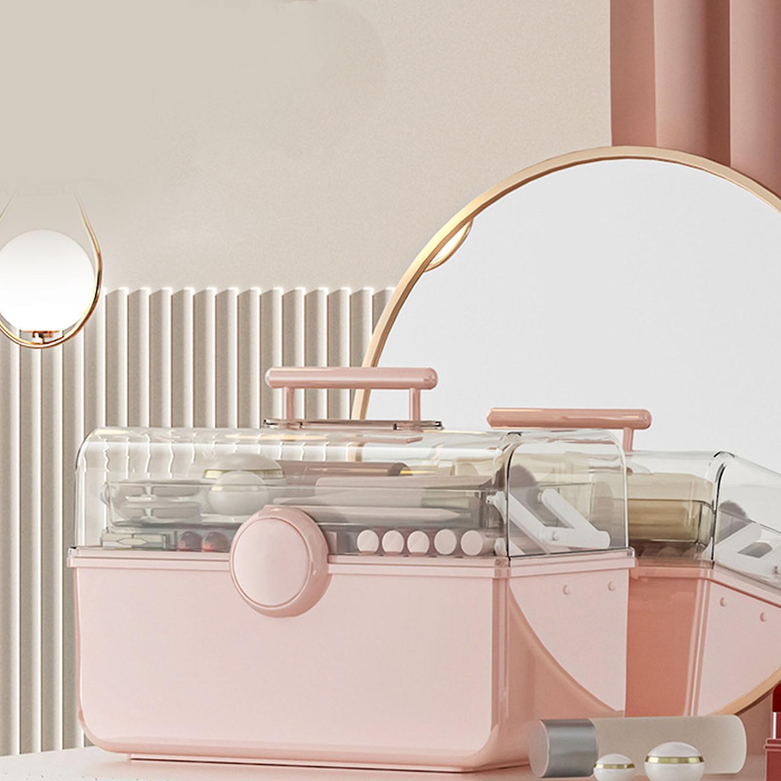 Desktop-Make-up-Box, transparenter Kunststoff, staubdicht, rosa, hohe Kapazität