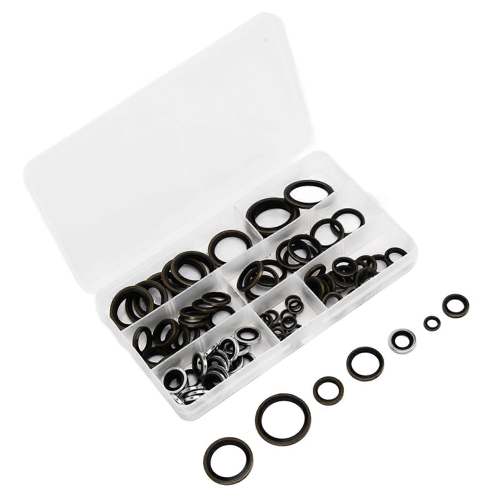 90Pcs O Ring Washer Rubber Iron Galvanized Sealing Flat Round Gasket Assortment Kit