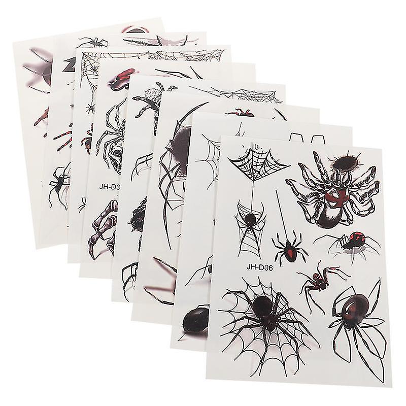 16X8x0.1cm Assorted Color Temporary Tattoos 8 Sheets Spider Skull Tattoos Decal Halloween Temporary