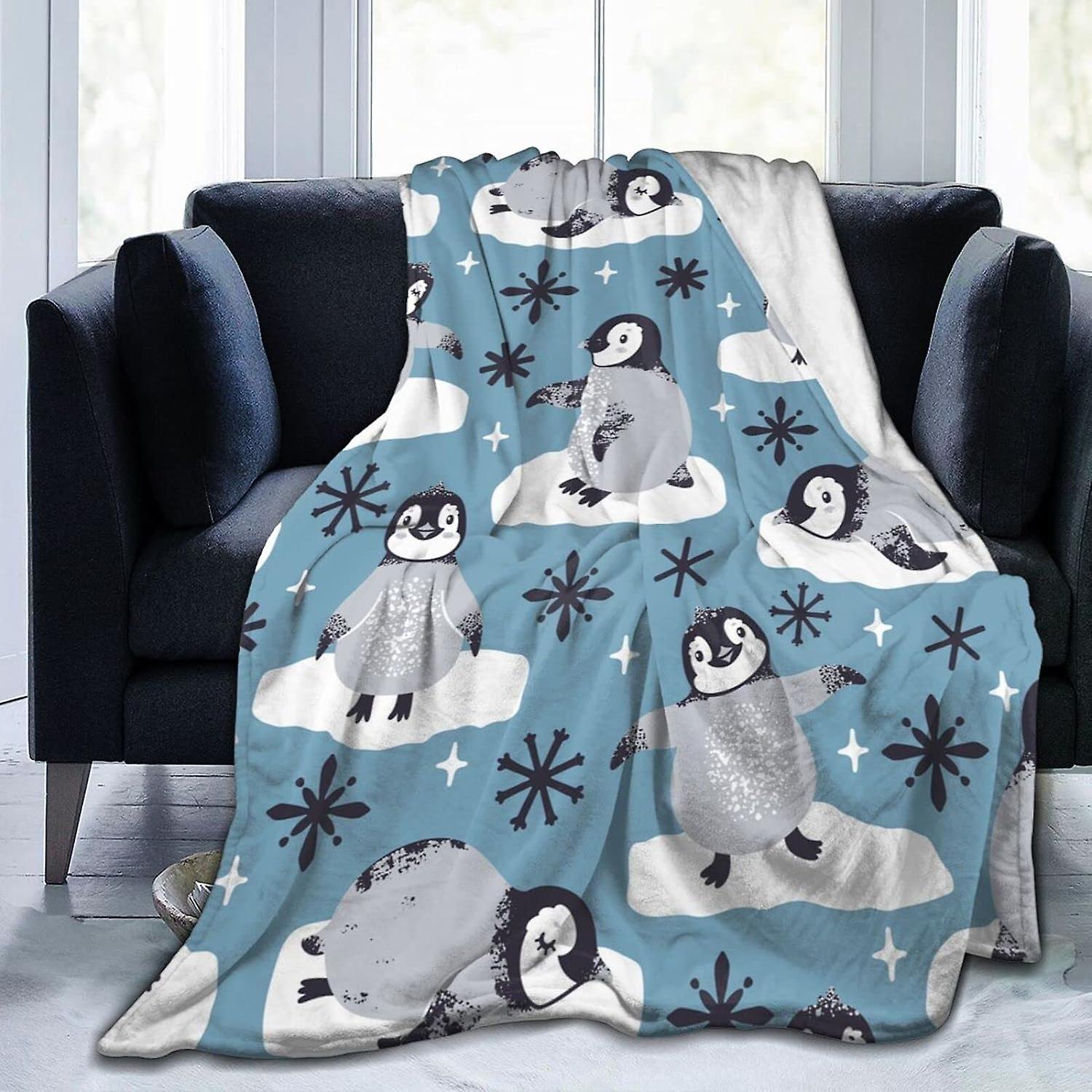 Kast tæppe søde pingviner og snefnug tæppe blød behagelig flanel kaste tæppe vaskbar til sovesofa
