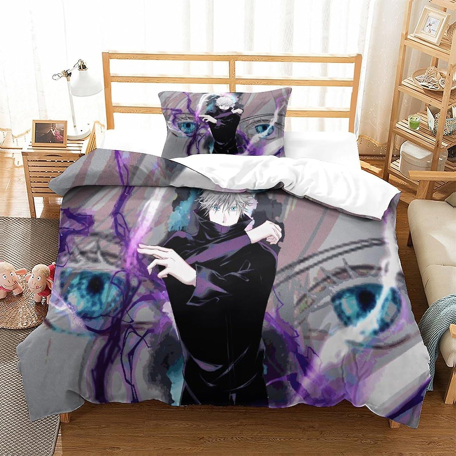 Anime Satoru Gojo sengetøjssæt 3D Jujutsu Kaisen dynebetræk sæt, blødt 100% mikrofiber sengesæt 2stk, print enkelt dobbelt King size mikrofiber dyne cov