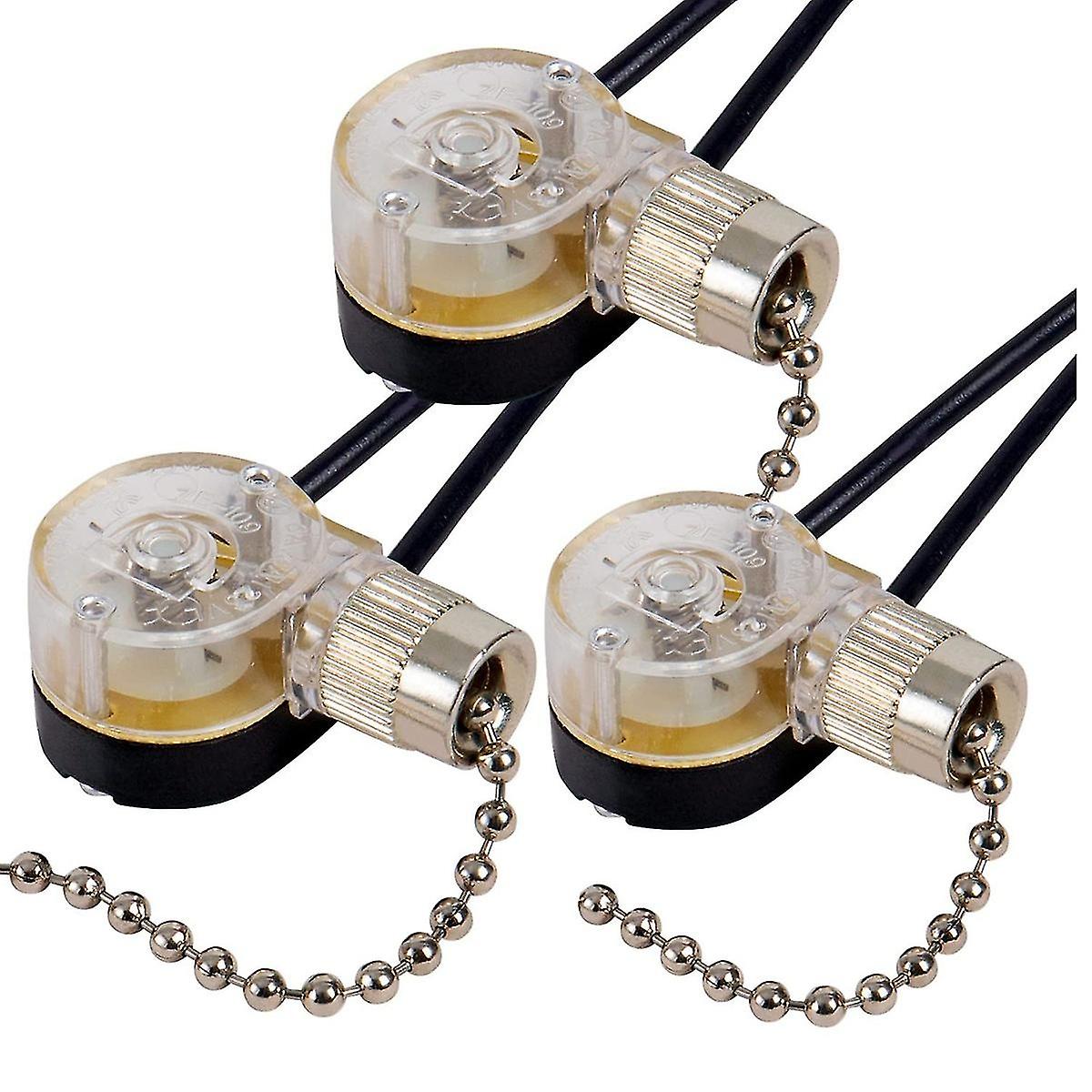 3Pack Ceiling Fan Light Switch ZE-109 Fan Switch Ceiling Pull Chain Switch Replacement (Nickel)