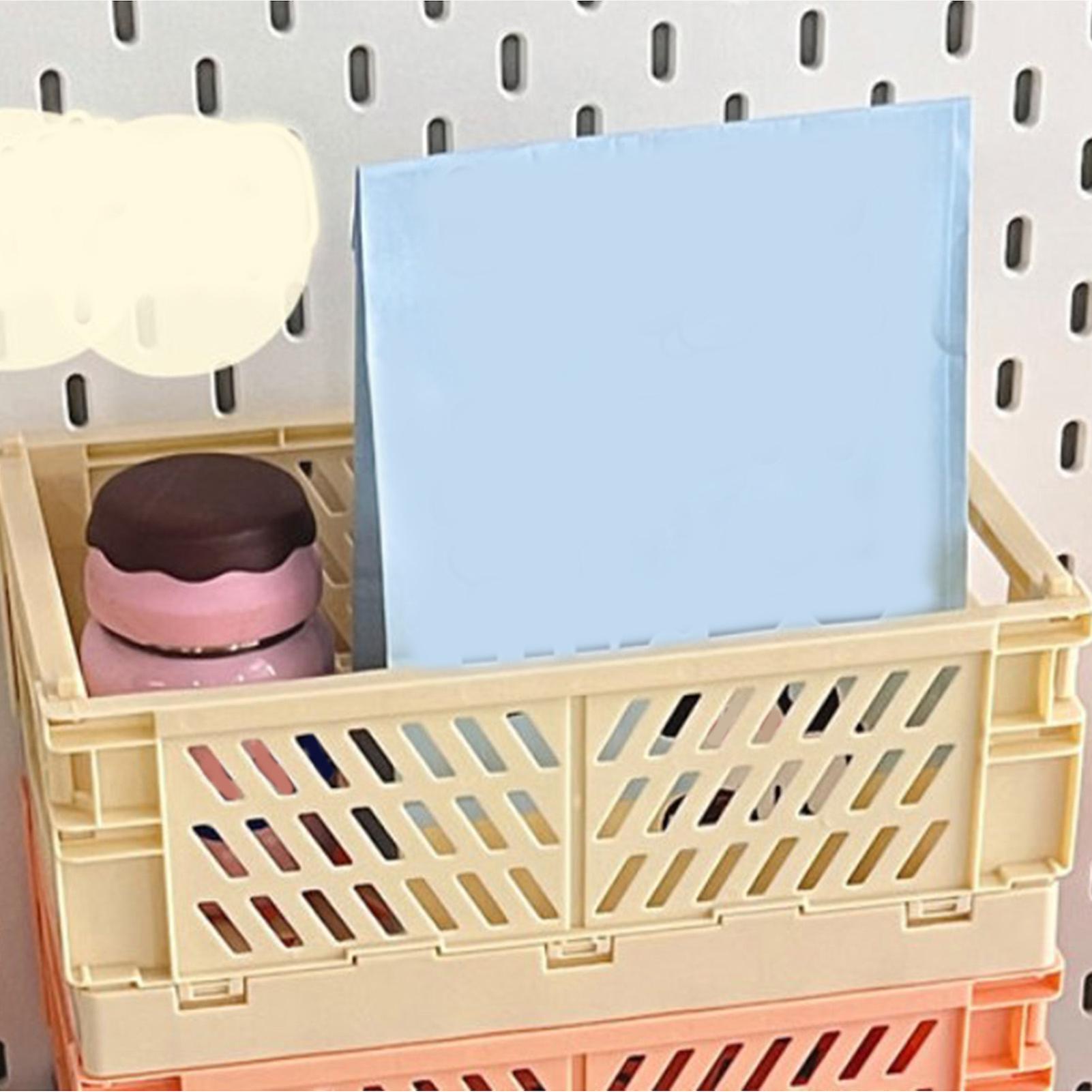 Mini Foldable Plastic Storage Crate 25.3x16.5x10cm Light Yellow