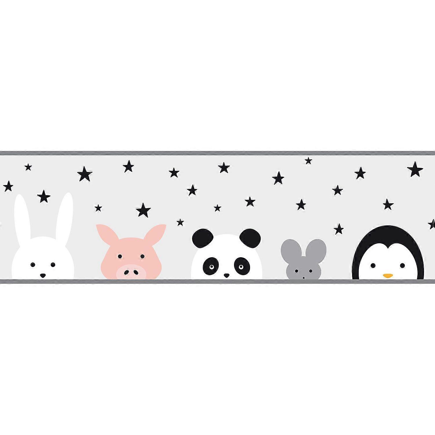 Animal pattern wallpaper wall Profhome 403732-GU self-adhesive border slightly textured with animal pattern matt grey black white pink