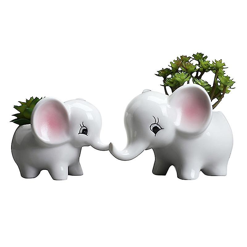2pcs Ceramic Elephant Tabletop Figurine