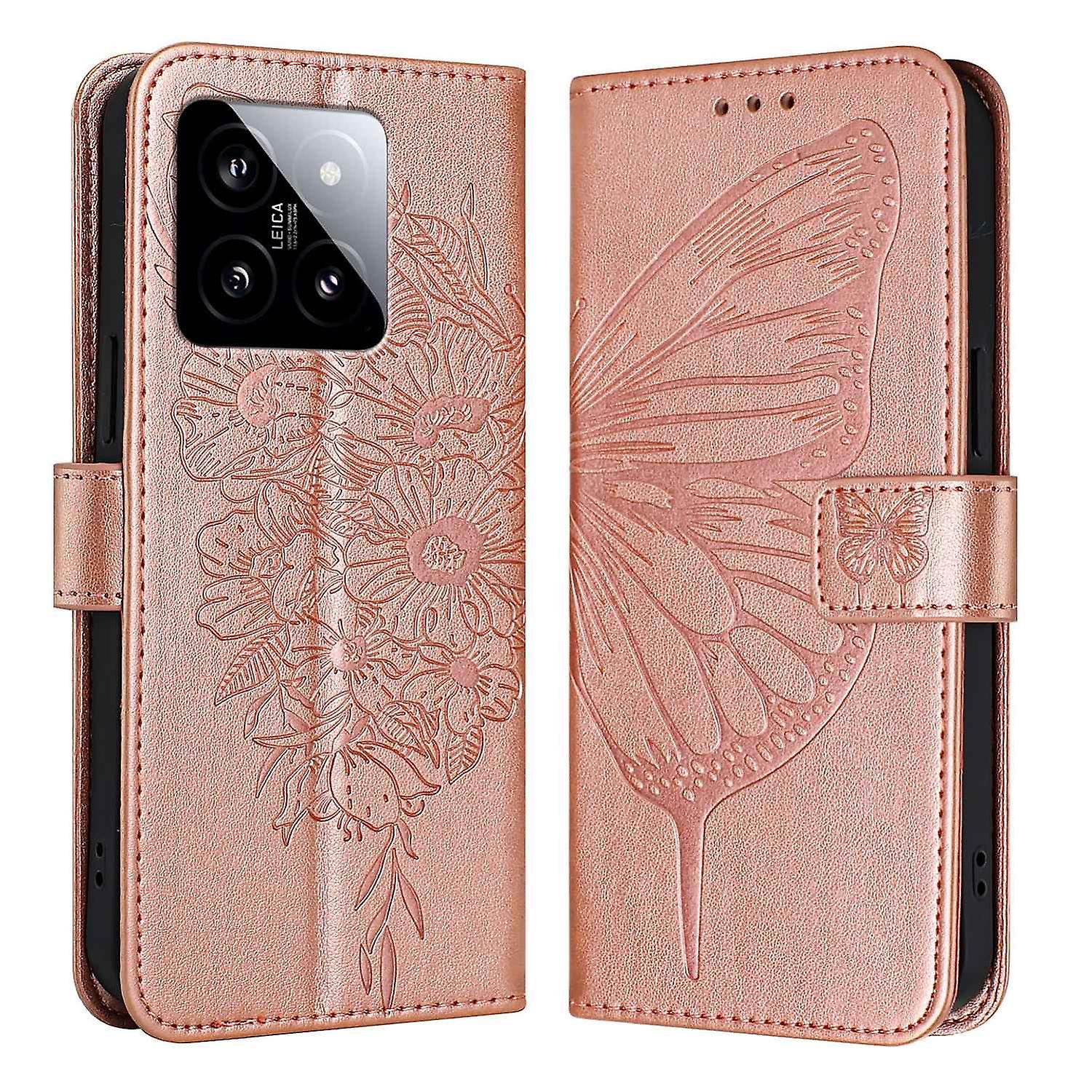 Embossed Butterfly PU Case For Xiaomi 14 5G Global
