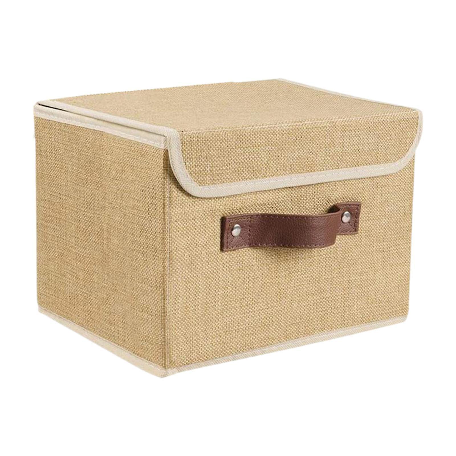 Storage Bin with Lid Storage Box with Leather Handle for Blankets Pants Home khaki