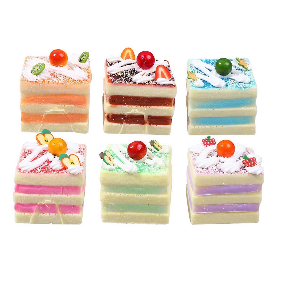 6pcs Simulation Cake Model PU Square Cake Decor Photography Prop Educational Cake Ornament (Random Style)
