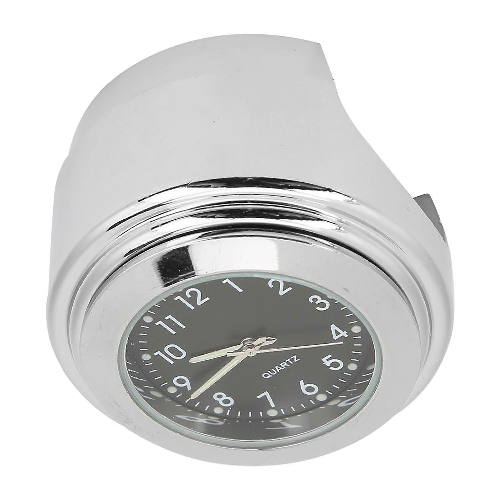 Waterproof Chrome Motorcycle Clock for 7/8in to 1in Handlebars - Black Dial Watch