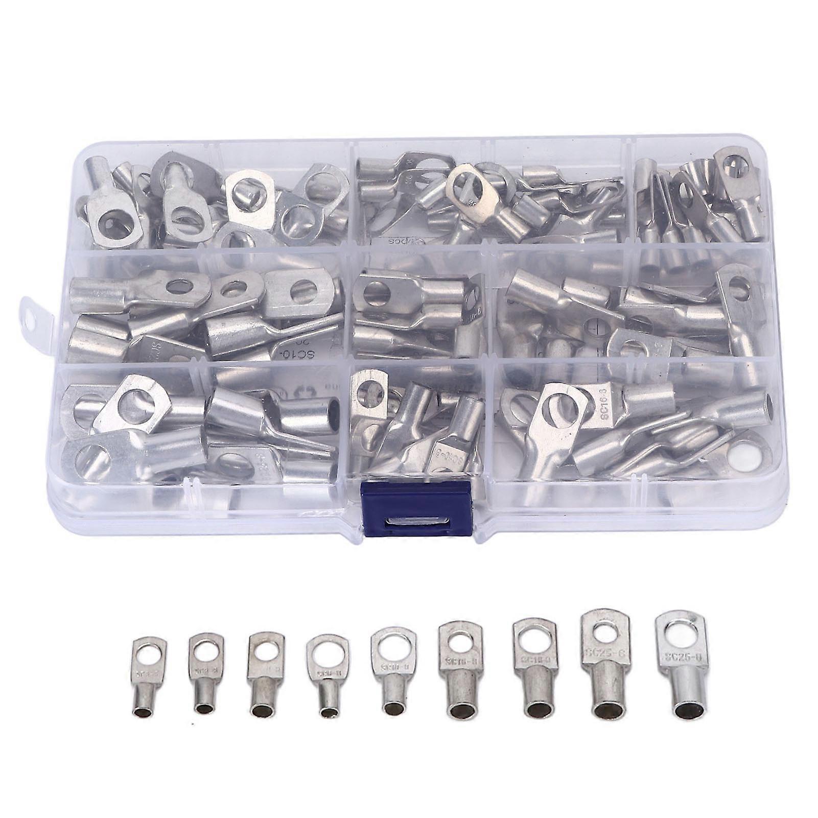 120pcs Battery Crimp Terminals 8 Sizes Copper T2 Tinned SC Wire Ring Connector for Marine Automotive E2U211
