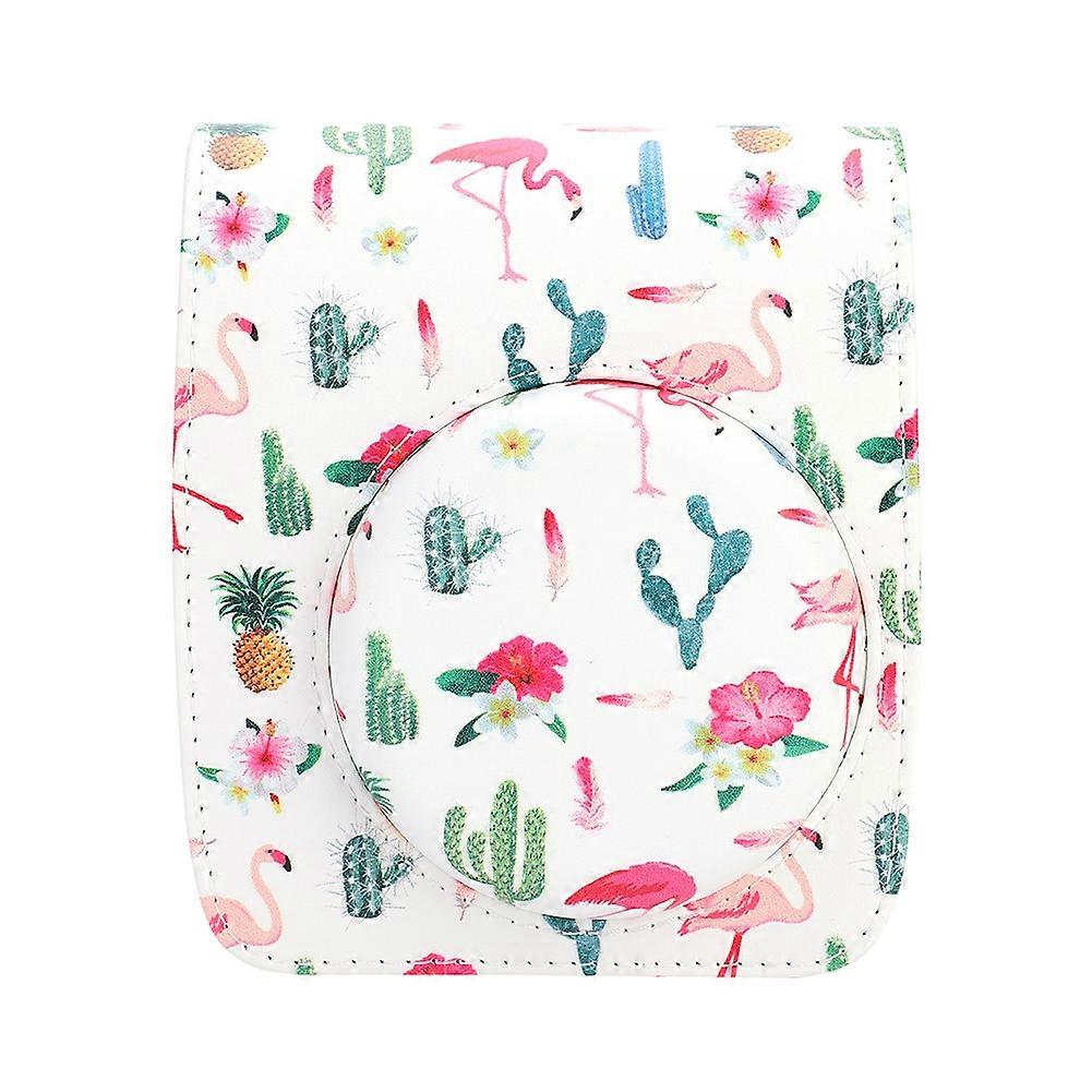 Protective Pu Leather Camera Case Bag With Strap For Fujifilm Mini 90(cactus And Flamingo)