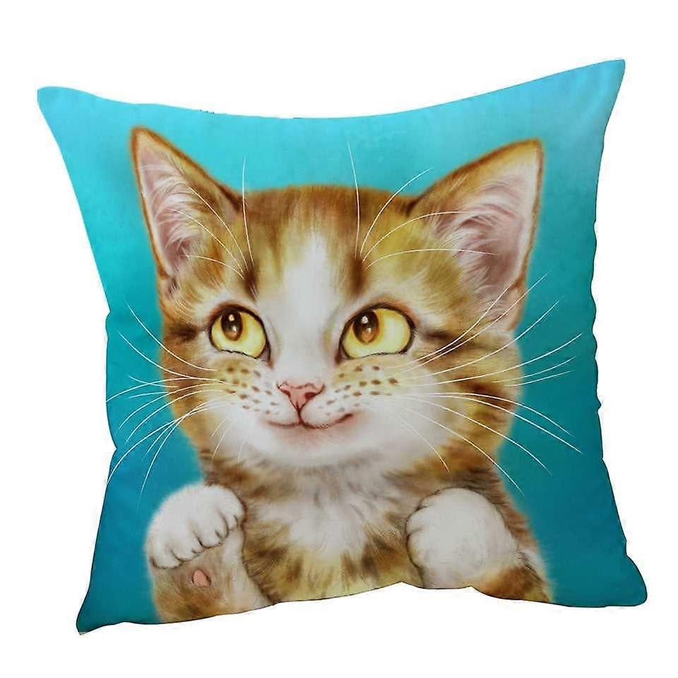 Adorable Smiling Tiger Tabby Kitty Cat Cushion Cover