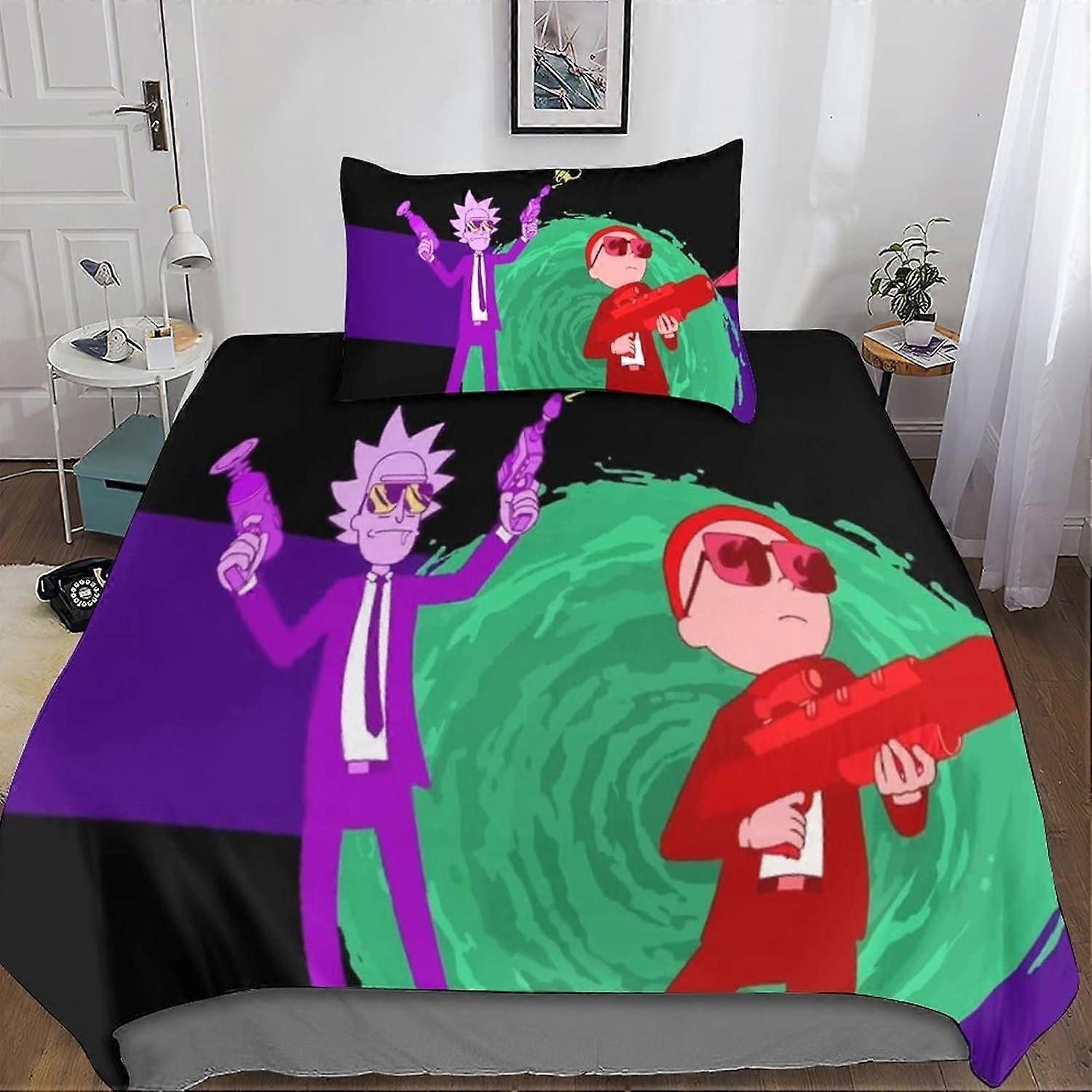 Rick and Morty Mönster Påslakan Set med örngott, D-tryckta Rick and Morty Microfiber Sängkläder Set för vuxna Barn Tonåringar 135 * 200 CM