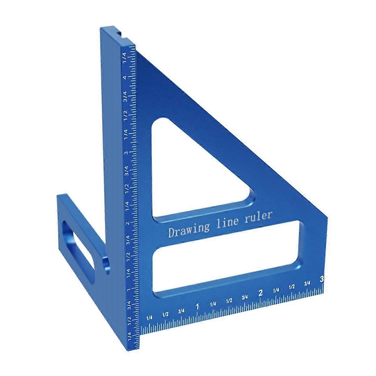 Carpenter Square Aluminum Miter Triangle Ruler Precision Hole Scriber Woodworking Square Protractor 45/90 Degree-Blue