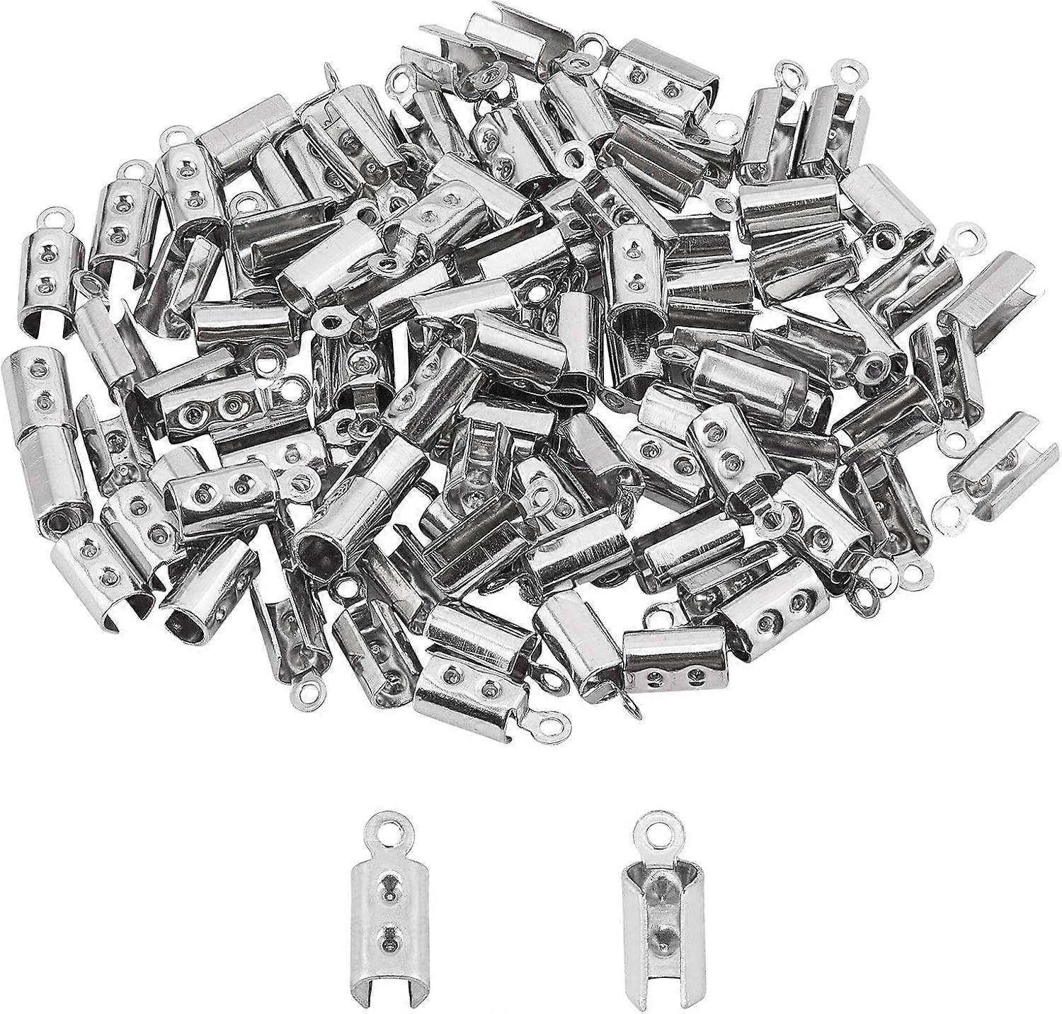 about 100pcs Stainless Steel Cord Ends Leather Cord End Caps Cord 3mm Inner Diameter End Caps Terminators Cord Finding for Jewelry Making Kit Stainles