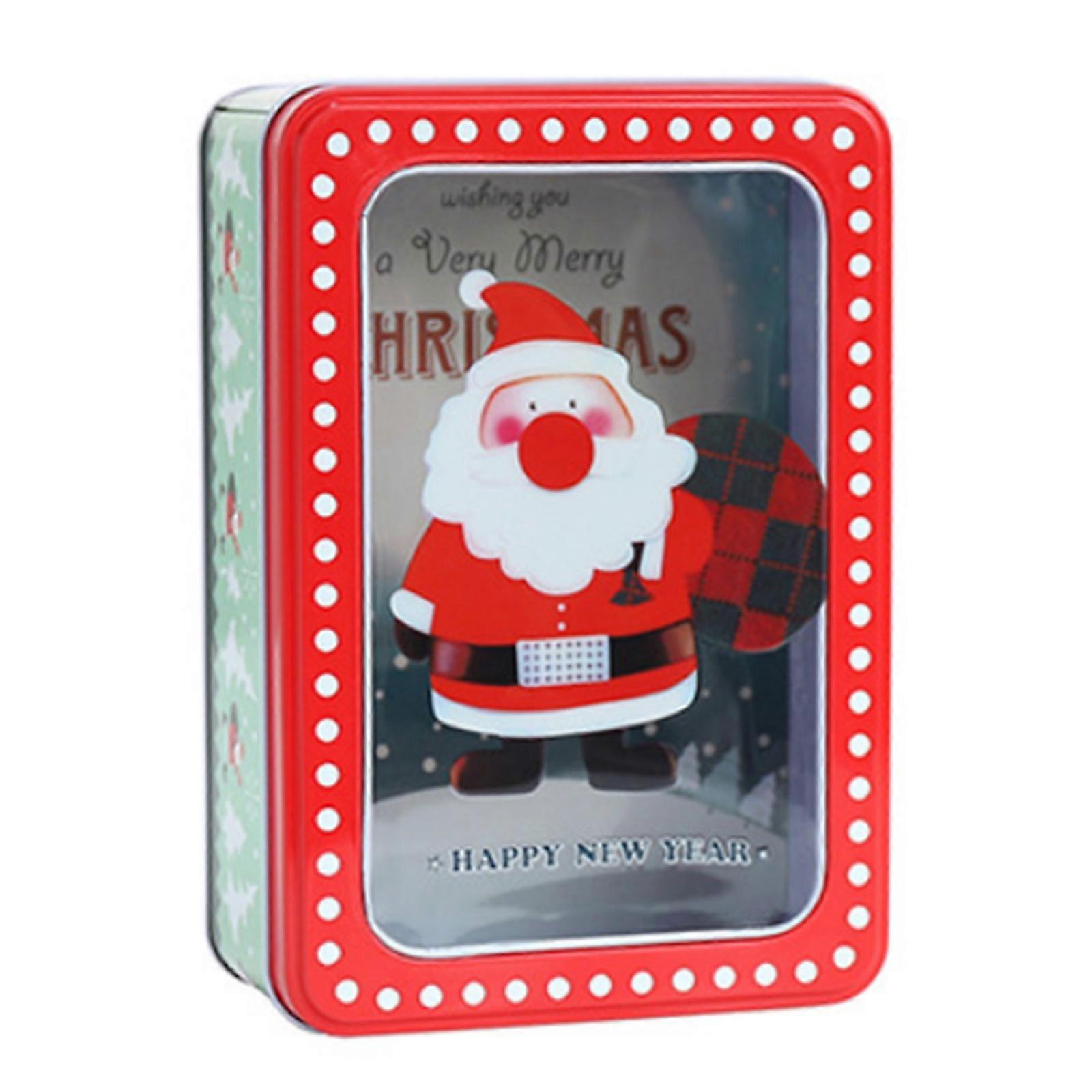 Square Transparent Windowed Christmas Themed Tinplate Storage Box, Baking Cookie Candy Packaging,Red