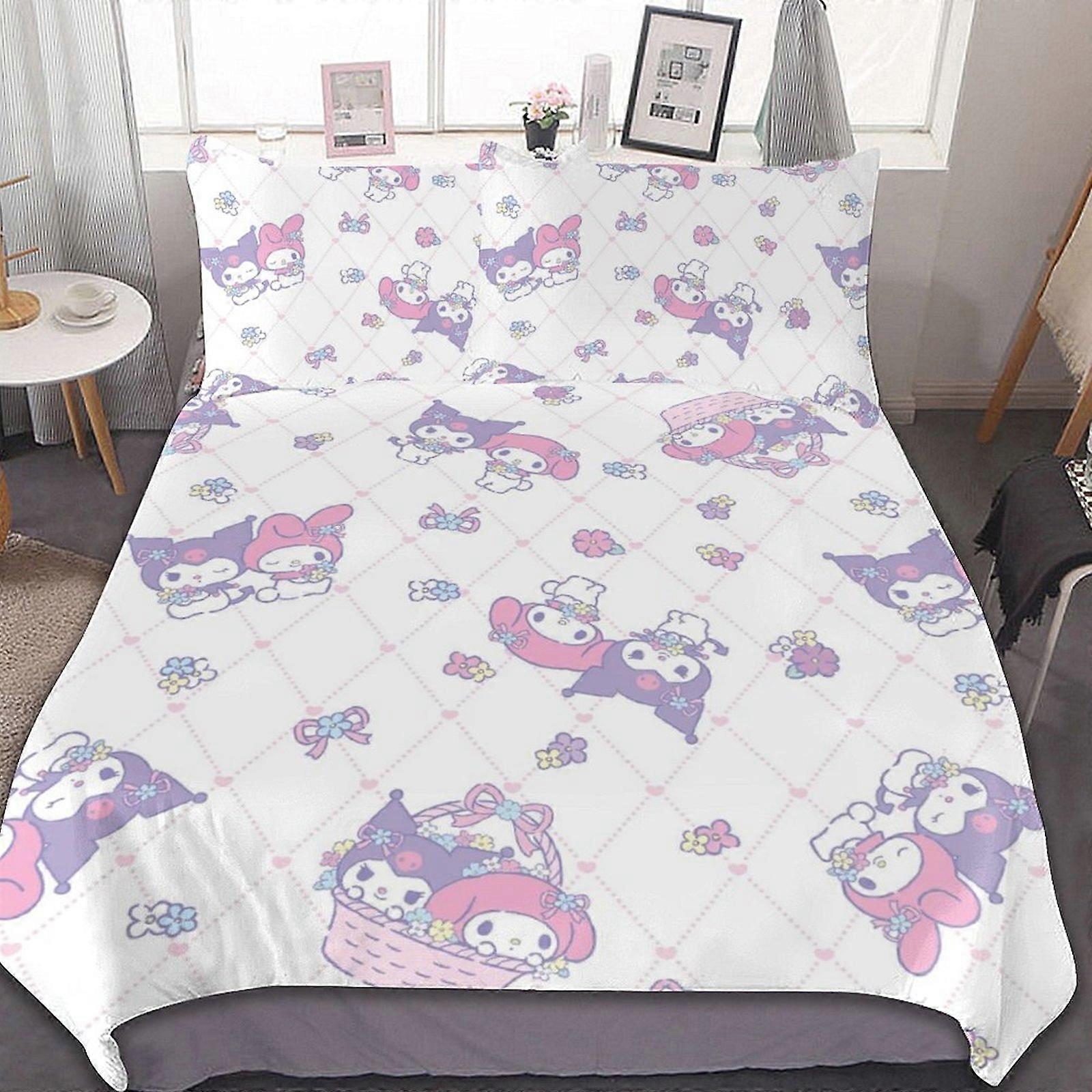 d497 My Melody 3 Peças Conjuntos de Cama Conjuntos de Edredom Macio Decoração Presentes de Quarto Com 1 Capa de Edredom 2 Fronhas fv497