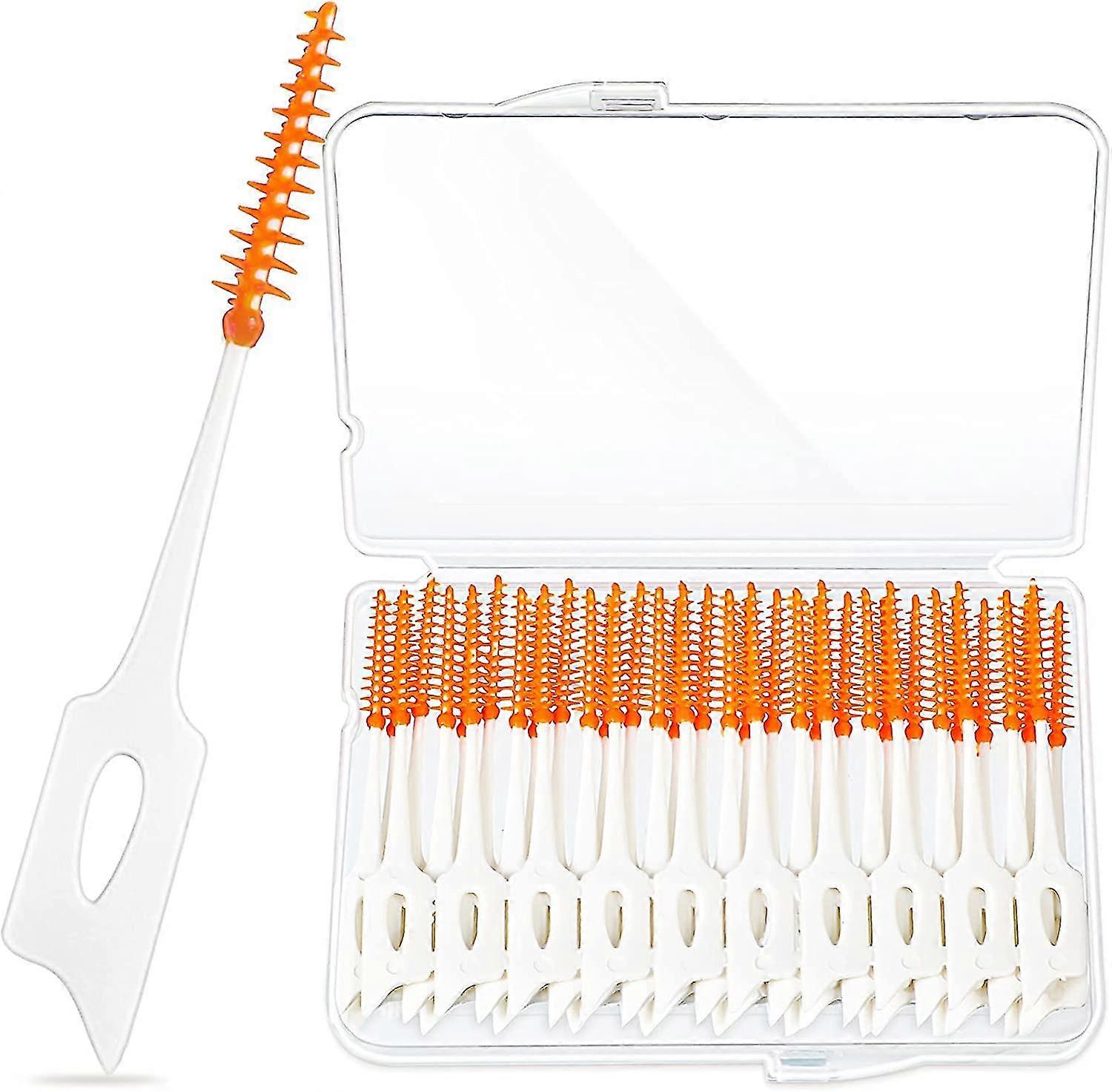 40 Pieces Tooth Floss Picks Interdental Brush Flosser Sticks in Orange with Storage Case (Orange)