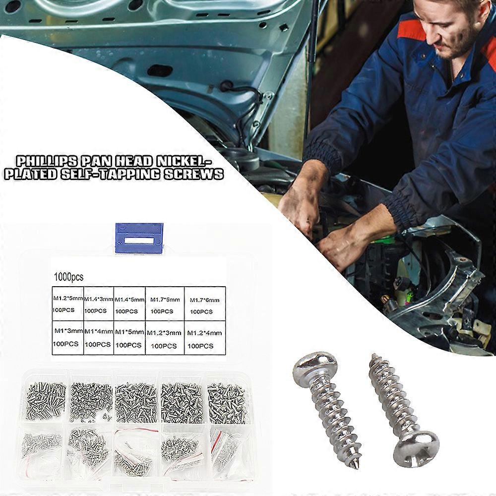 1000Pcs M1 / 1.2 / 1.4 / 1.7 öncsapoló csavarkészlet mikro kereszt serpenyőfejű csavar elektronikus